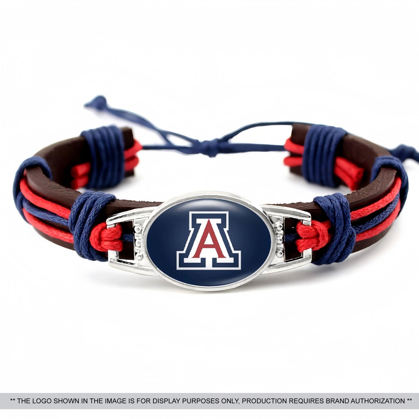 Braided Leather Bracelet with Metal Logo Plate