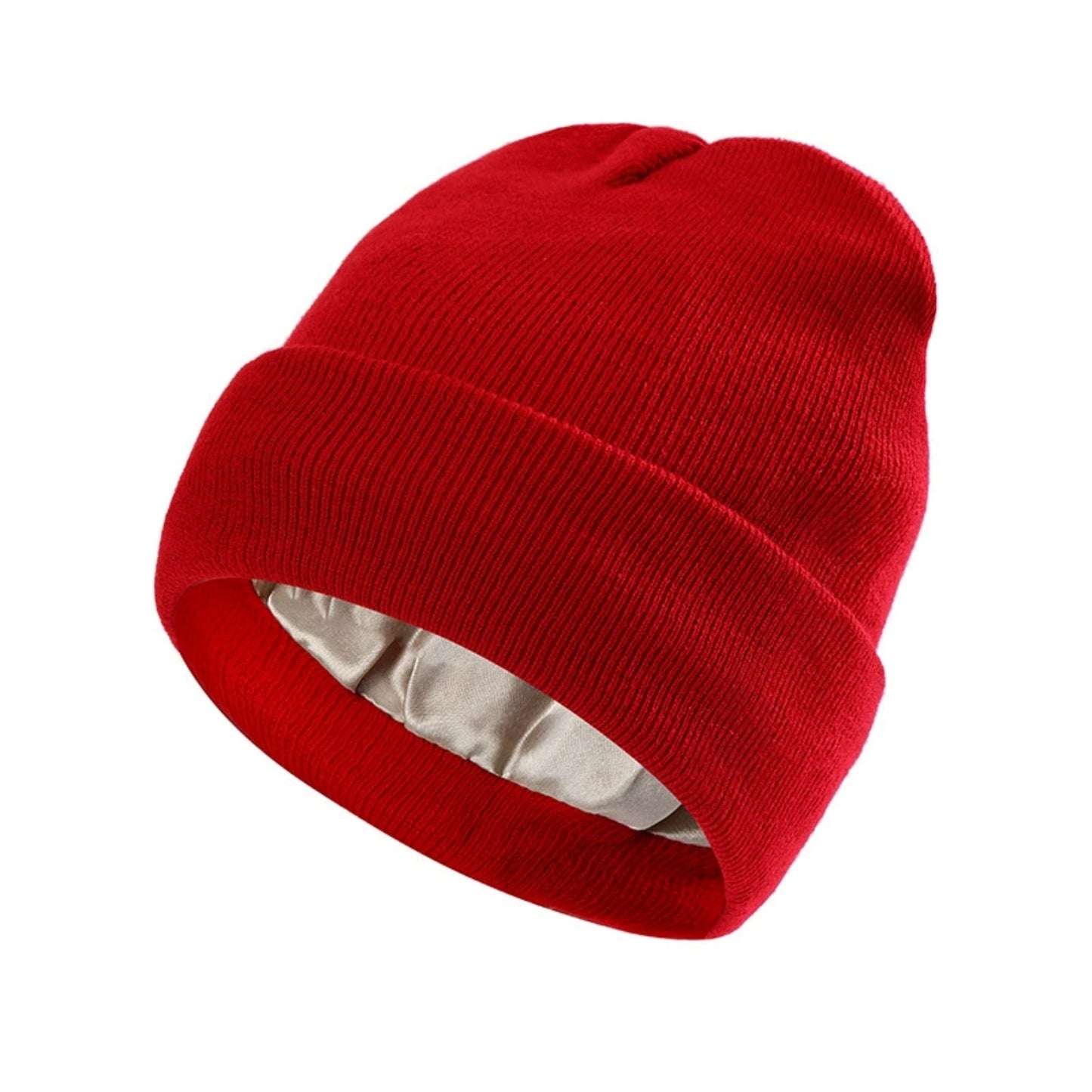 Cuffed Knit Beanie with Satin Lining