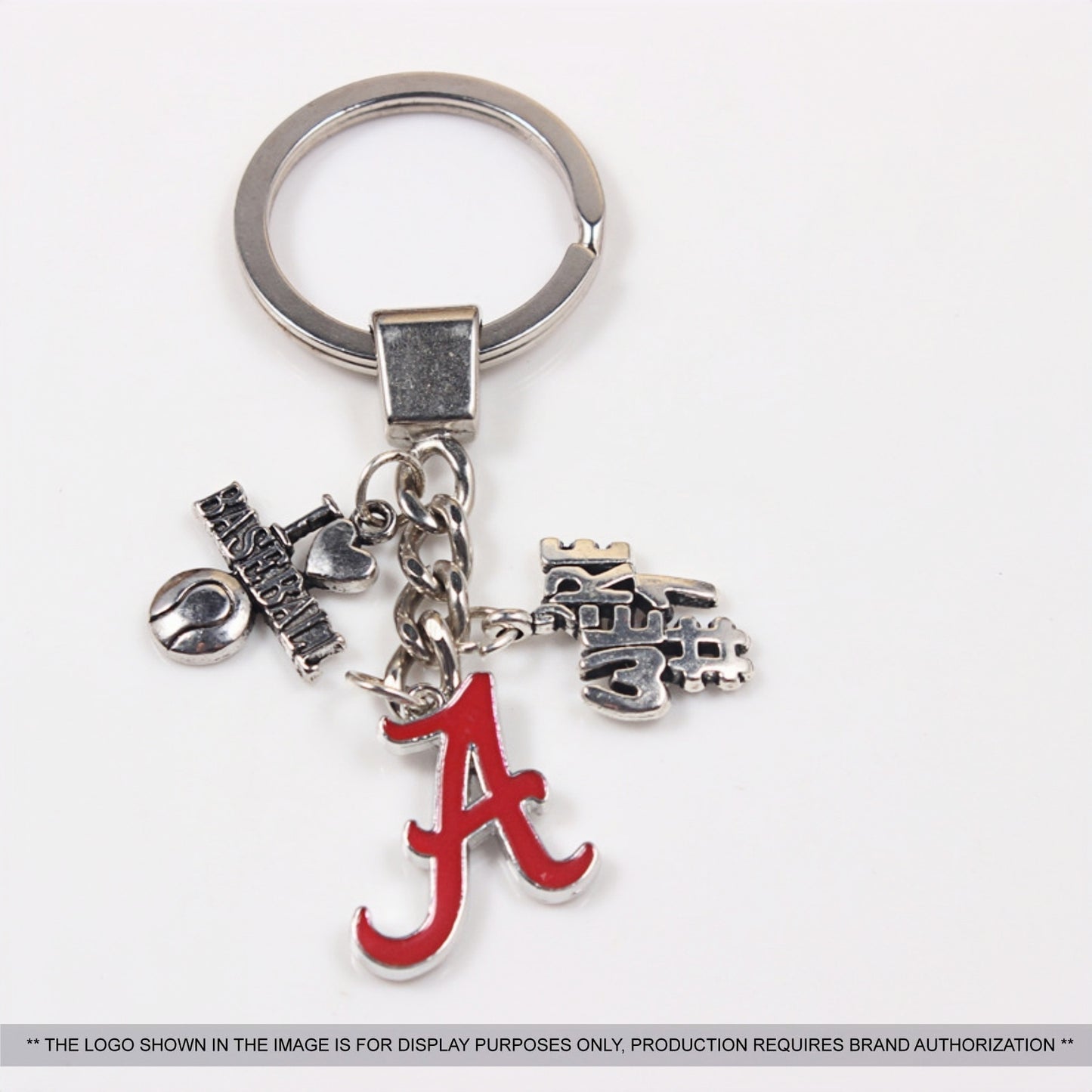 Rugby Element Metal Badge Keychain with Two Charms