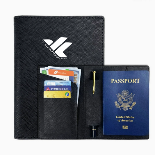 PU Leather Passport Wallet with Multiple Card Slots and Pen Holder