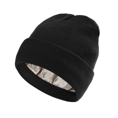 Cuffed Knit Beanie with Satin Lining