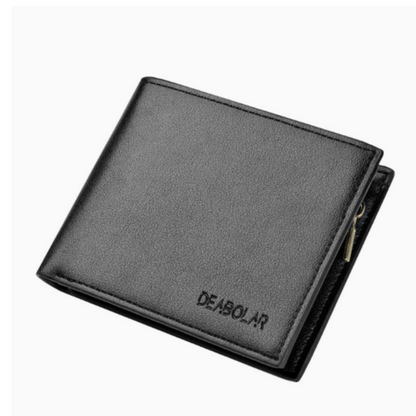 Short tri fold wallet with zipper closure