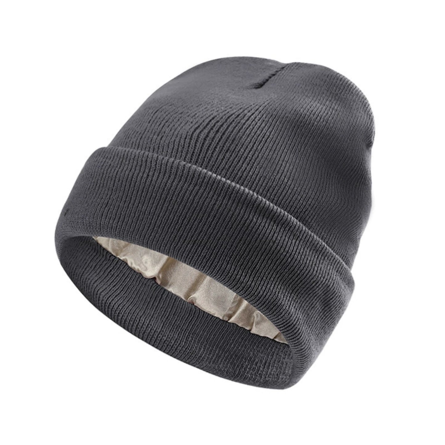 Cuffed Knit Beanie with Satin Lining