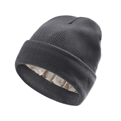 Cuffed Knit Beanie with Satin Lining