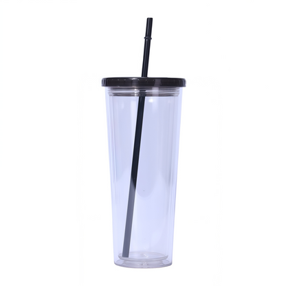 26oz double layered plastic tumbler with straw