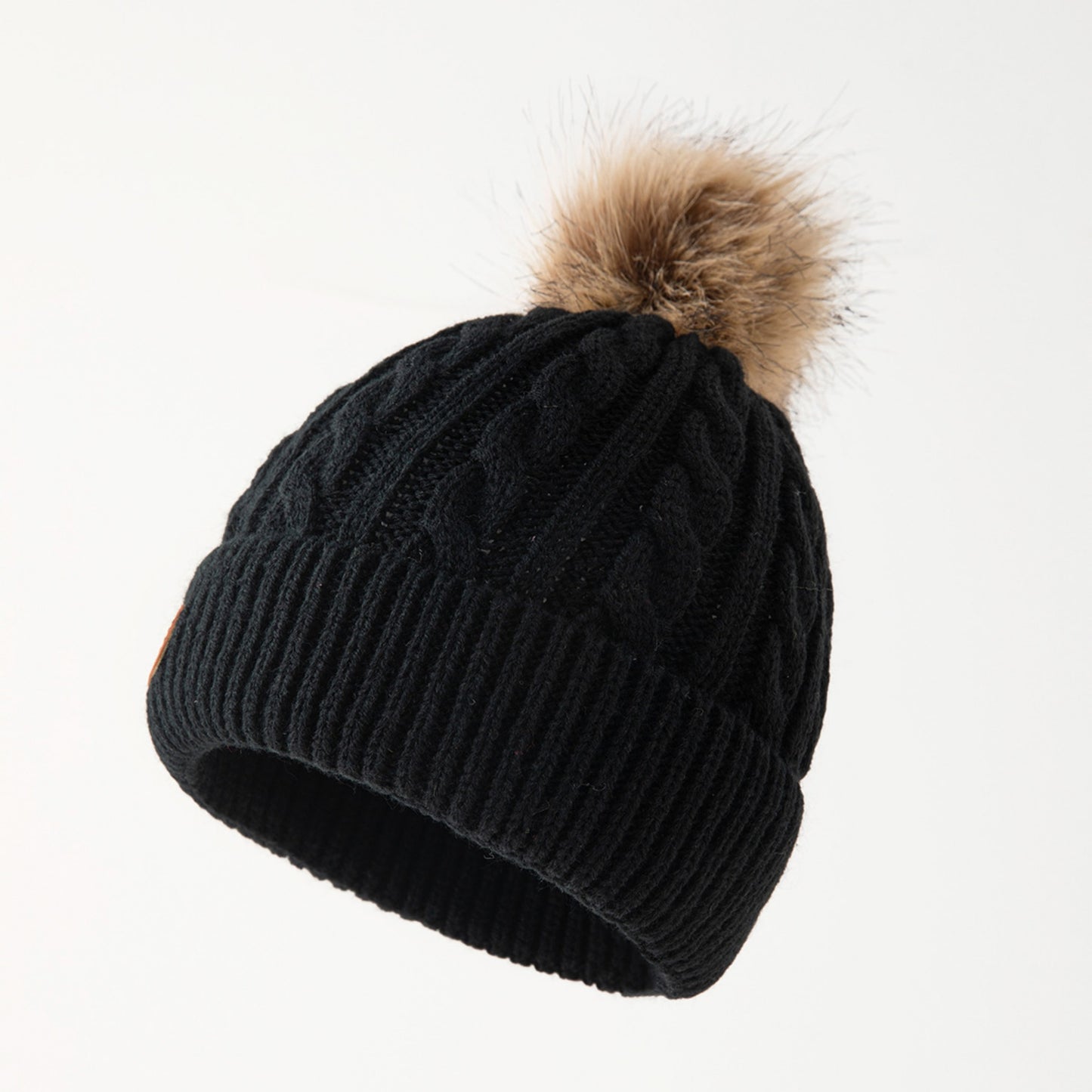 Retro cable knit beanie with pom-pom