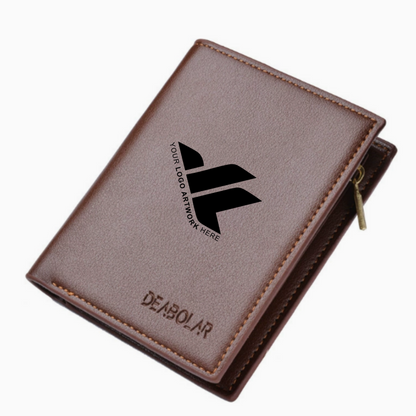 Short tri fold wallet with zipper closure