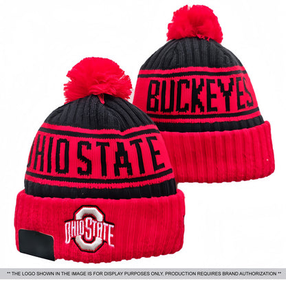 Jacquard knit hat with pom pom
