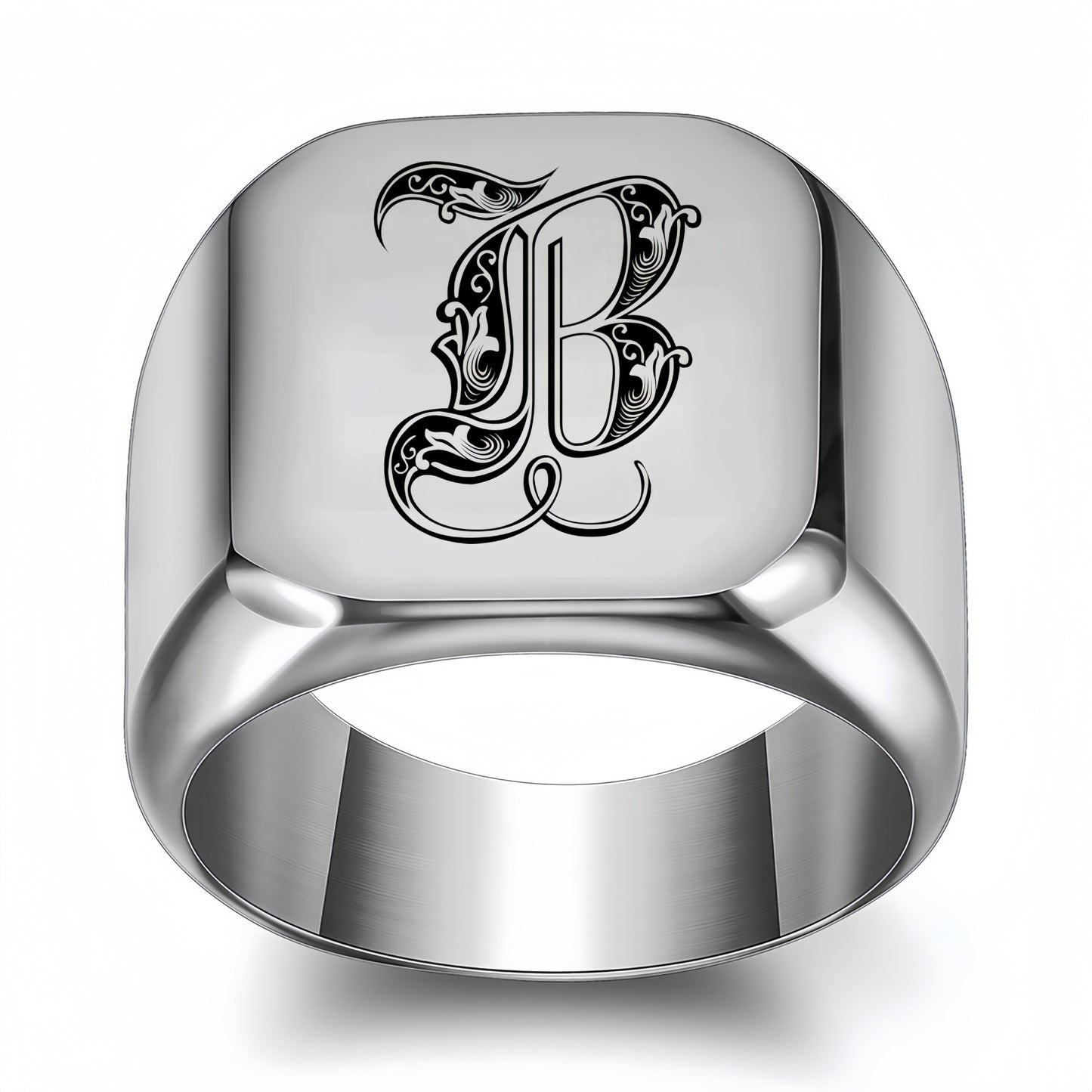 Square Polished Stainless Steel Letter Ring