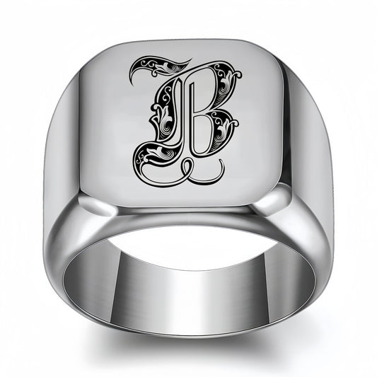 Square Polished Stainless Steel Letter Ring