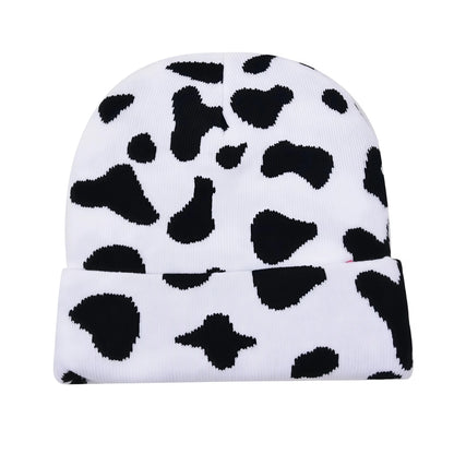 Zebra print and cow print knitted hats