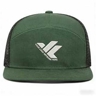 7-Panel Flat Brim Trucker Cap with Breathable Mesh Back
