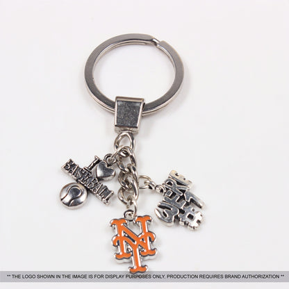 Rugby Element Metal Badge Keychain with Two Charms