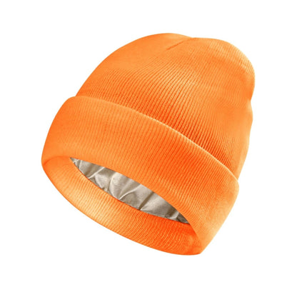 Cuffed Knit Beanie with Satin Lining