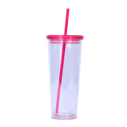 26oz double layered plastic tumbler with straw